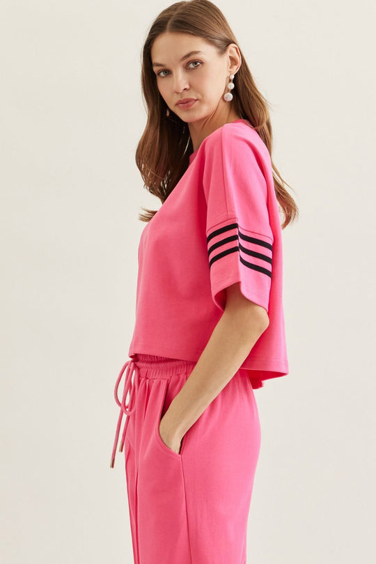 T30626 - Contrast Stripe Half Sleeve Tee-03-Tees/Tanks-Entro-Krista Anne's Boutique, Women's Fashion and Accessories Located in Oklahoma City, OK and Black Mountain, NC