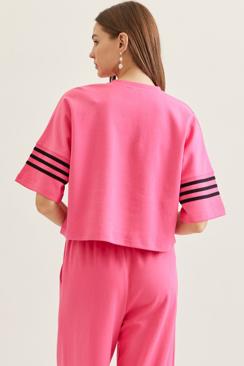 T30626 - Contrast Stripe Half Sleeve Tee-03-Tees/Tanks-Entro-Krista Anne's Boutique, Women's Fashion and Accessories Located in Oklahoma City, OK and Black Mountain, NC