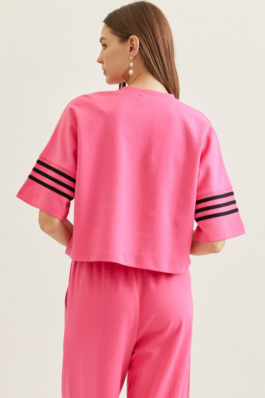 T30626 - Contrast Stripe Half Sleeve Tee-03-Tees/Tanks-Entro-Krista Anne's Boutique, Women's Fashion and Accessories Located in Oklahoma City, OK and Black Mountain, NC