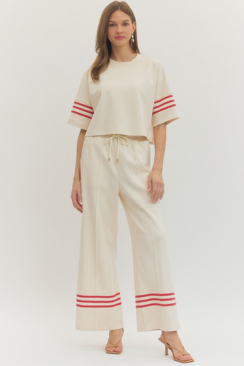 T30626 - Contrast Stripe Half Sleeve Tee-03-Tees/Tanks-Entro-Krista Anne's Boutique, Women's Fashion and Accessories Located in Oklahoma City, OK and Black Mountain, NC