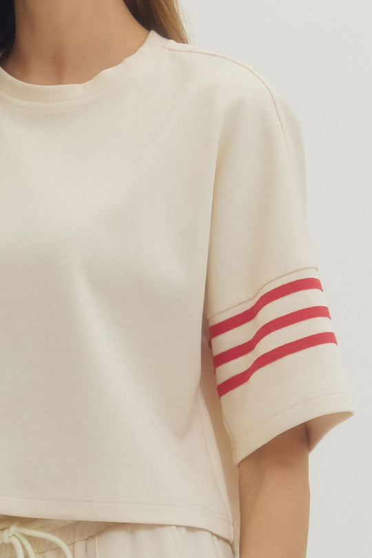 T30626 - Contrast Stripe Half Sleeve Tee-03-Tees/Tanks-Entro-Krista Anne's Boutique, Women's Fashion and Accessories Located in Oklahoma City, OK and Black Mountain, NC