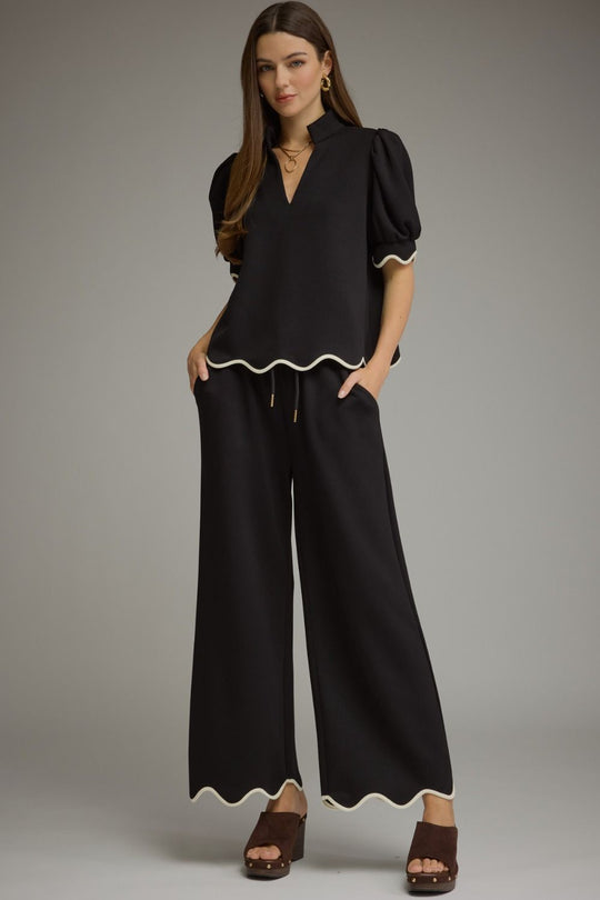 T31940 - Simply Chic Scallop Trim Top-05-Sweaters-Entro-Krista Anne's Boutique, Women's Fashion and Accessories Located in Oklahoma City, OK and Black Mountain, NC