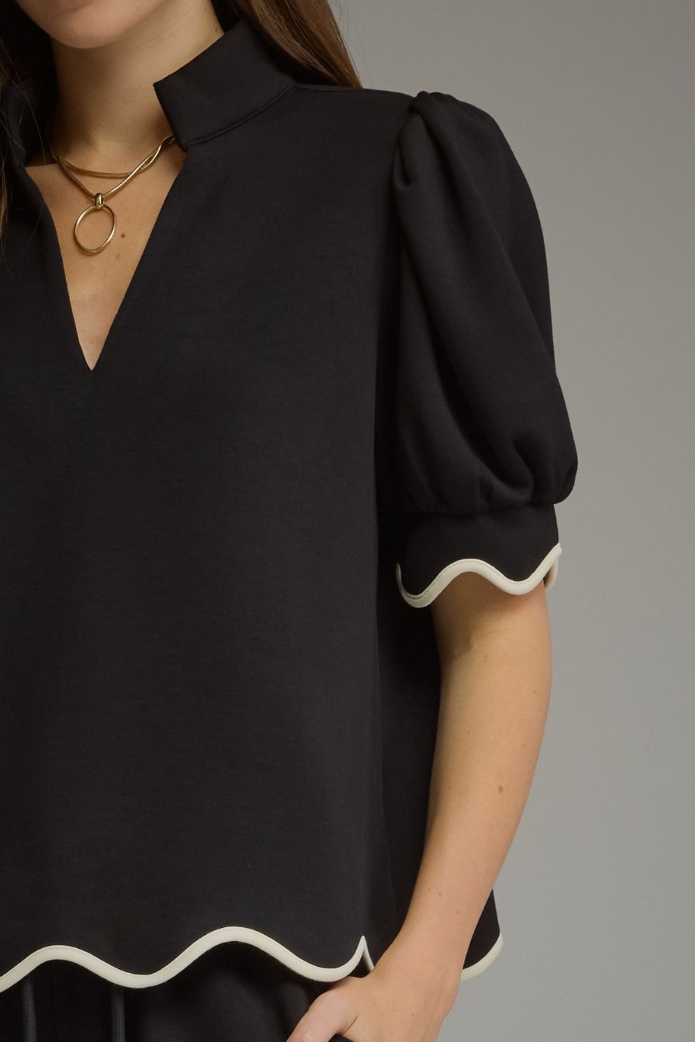 T31940 - Simply Chic Scallop Trim Top-05-Sweaters-Entro-Krista Anne's Boutique, Women's Fashion and Accessories Located in Oklahoma City, OK and Black Mountain, NC