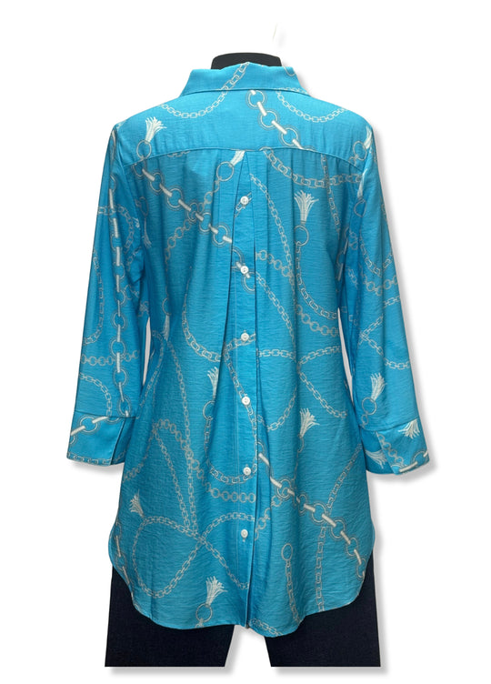 842168T - Hidden Placket Chain Print Blouse-02-Tops/Blouses-Boho Chic-Krista Anne's Boutique, Women's Fashion and Accessories Located in Oklahoma City, OK and Black Mountain, NC