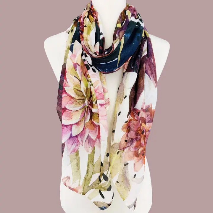 JC071144 - Chrysanthemum Abstract Scarf-08-Scarves/Wraps-JC Sunny Fashion-Krista Anne's Boutique, Women's Fashion and Accessories Located in Oklahoma City, OK and Black Mountain, NC