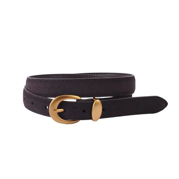 5269 - Suede Belt with Gold Curve Buckle-09-Accessories-Most Wanted USA-Krista Anne's Boutique, Women's Fashion and Accessories Located in Oklahoma City, OK and Black Mountain, NC
