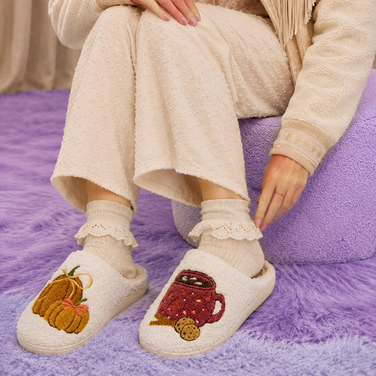 Pumpkin Season Sherpa Slippers-12-Gifts-Frem-Krista Anne's Boutique, Women's Fashion and Accessories Located in Oklahoma City, OK and Black Mountain, NC