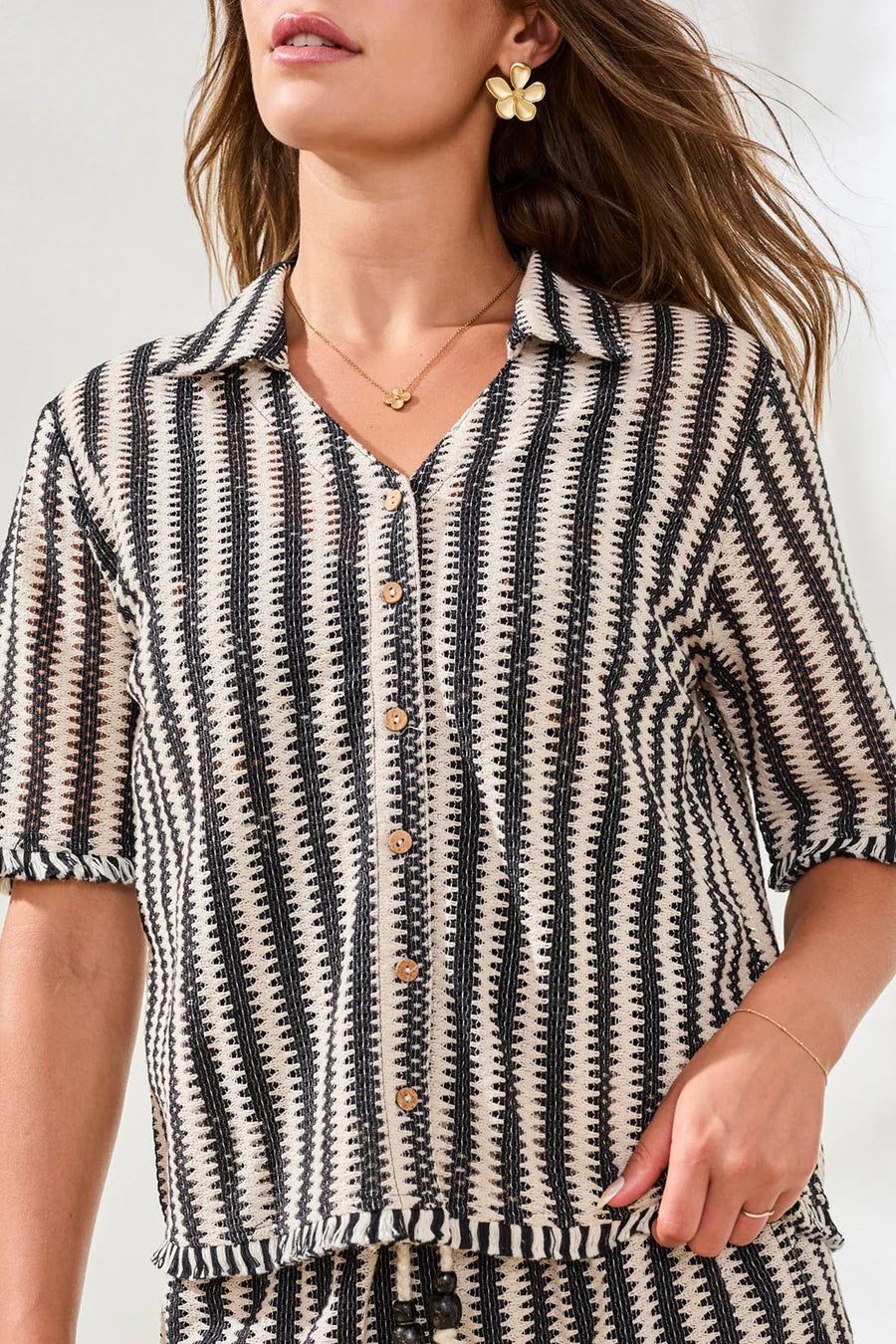 3004O-8369 - Short Sleeve Button Down Blouse-02-Tops/Blouses-Tribal-Krista Anne's Boutique, Women's Fashion and Accessories Located in Oklahoma City, OK and Black Mountain, NC