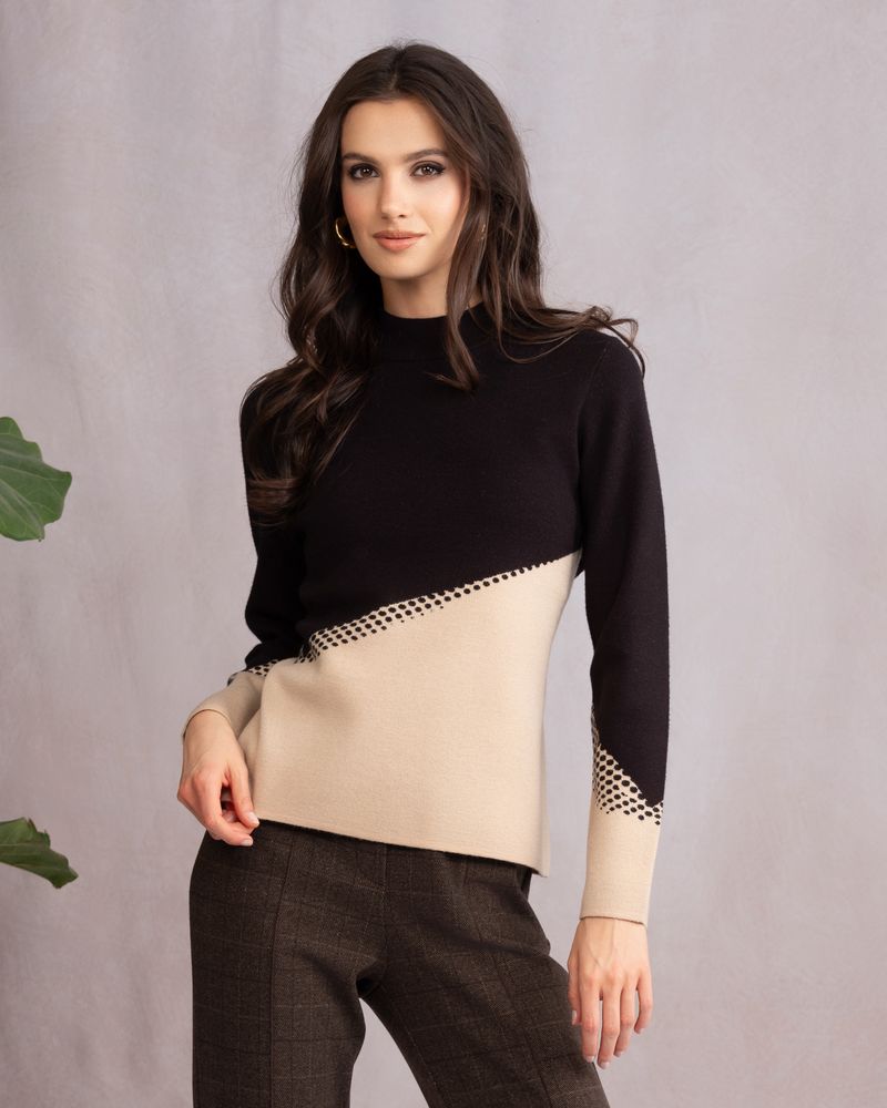 A46042 - Split Print Sweater-05-Sweaters-Alison Sheri-Krista Anne's Boutique, Women's Fashion and Accessories Located in Oklahoma City, OK and Black Mountain, NC