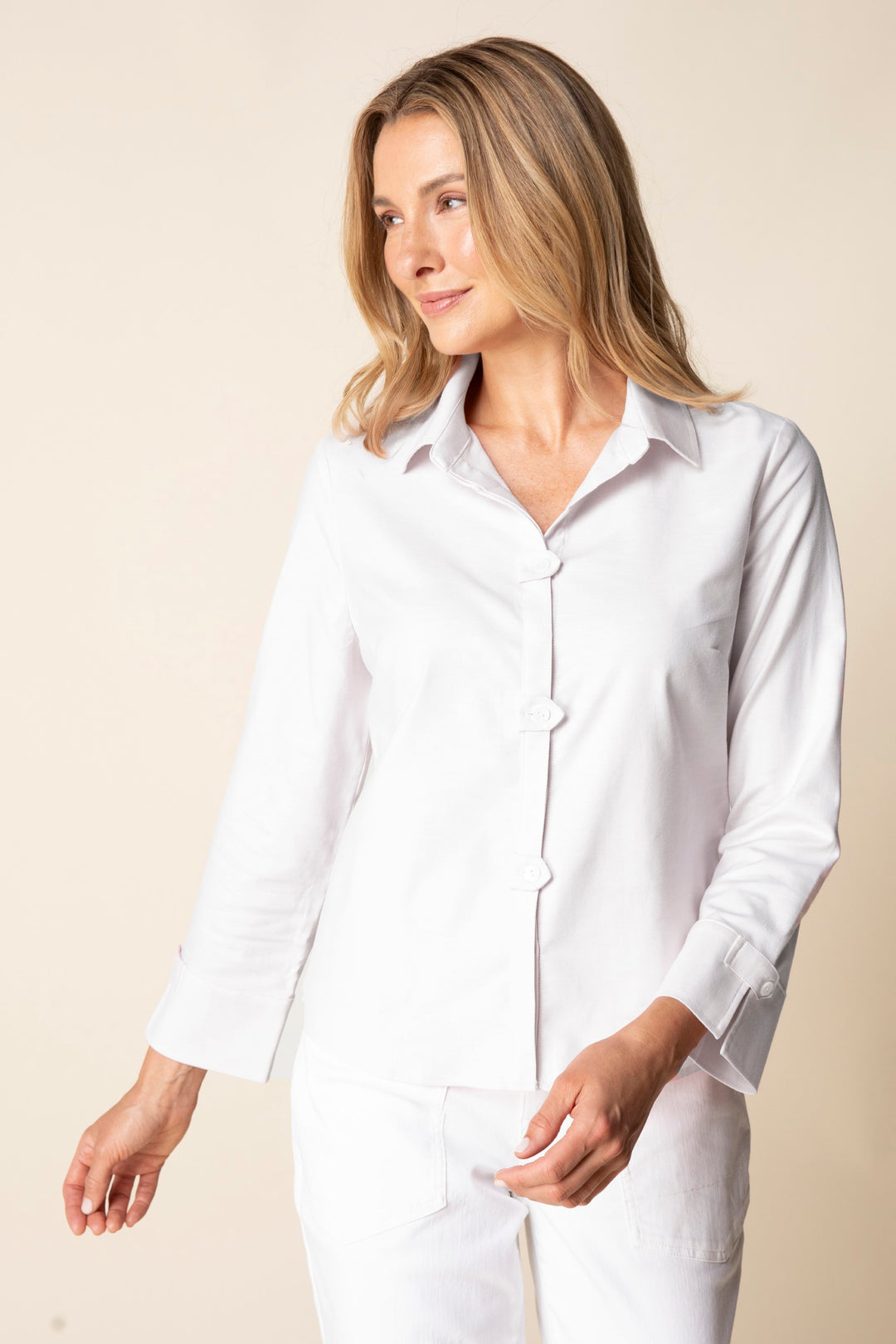 15016 - Perfect Travel Tab Detail Shirt-02-Tops/Blouses-Habitat-Krista Anne's Boutique, Women's Fashion and Accessories Located in Oklahoma City, OK and Black Mountain, NC