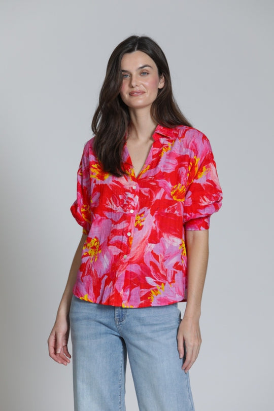T55P/C-329D/CG - Blouson Sleeve Top-02-Tops/Blouses-Apny Apparel Inc-Krista Anne's Boutique, Women's Fashion and Accessories Located in Oklahoma City, OK and Black Mountain, NC