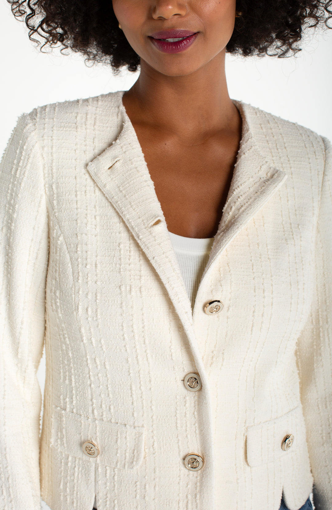 LM1C72BC10 - Collarless Jacket w/ Scallop Detail-01-Jackets/Blazers-Liverpool-Krista Anne's Boutique, Women's Fashion and Accessories Located in Oklahoma City, OK and Black Mountain, NC