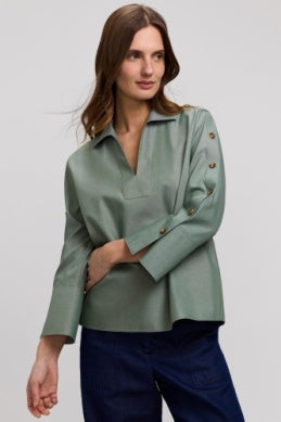 205559 - Lainey Button 3/4 Sleeve Blouse-02-Tops/Blouses-Foxcroft-Krista Anne's Boutique, Women's Fashion and Accessories Located in Oklahoma City, OK and Black Mountain, NC