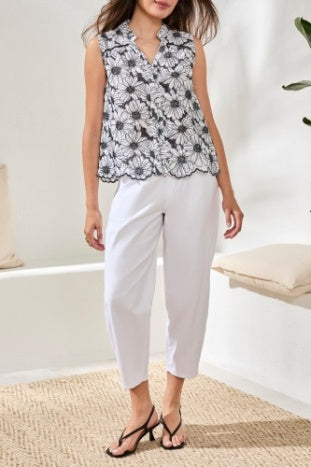 6213O-5210 - Sketched Daisies Blouse-02-Tops/Blouses-Tribal-Krista Anne's Boutique, Women's Fashion and Accessories Located in Oklahoma City, OK and Black Mountain, NC