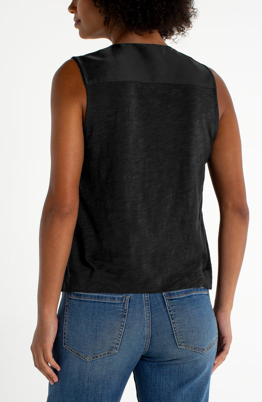 LM8K27PS6 - Sleeveless V-neck Woven-to-Knit Top-03-Tees/Tanks-Liverpool-Krista Anne's Boutique, Women's Fashion and Accessories Located in Oklahoma City, OK and Black Mountain, NC