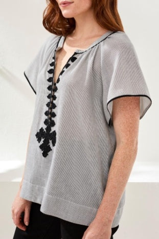 3116O-8472 - Tape Edging Blouse-02-Tops/Blouses-Tribal-Krista Anne's Boutique, Women's Fashion and Accessories Located in Oklahoma City, OK and Black Mountain, NC