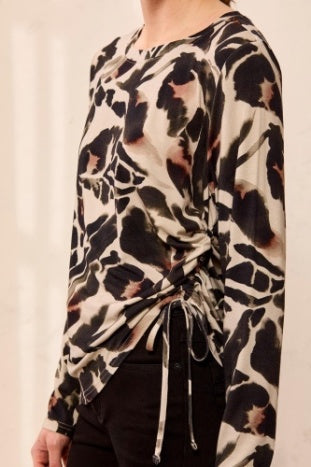 3168O-3457 - Side Ruched Leopard Blouse-02-Tops/Blouses-Tribal-Krista Anne's Boutique, Women's Fashion and Accessories Located in Oklahoma City, OK and Black Mountain, NC