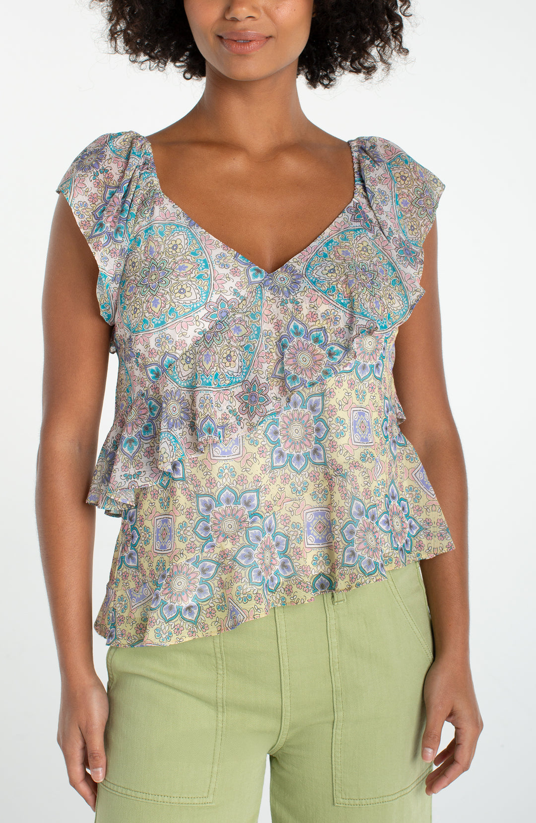 LM8K06PCP21 - Layered Ruffle Blouse-03-Tees/Tanks-Liverpool-Krista Anne's Boutique, Women's Fashion and Accessories Located in Oklahoma City, OK and Black Mountain, NC