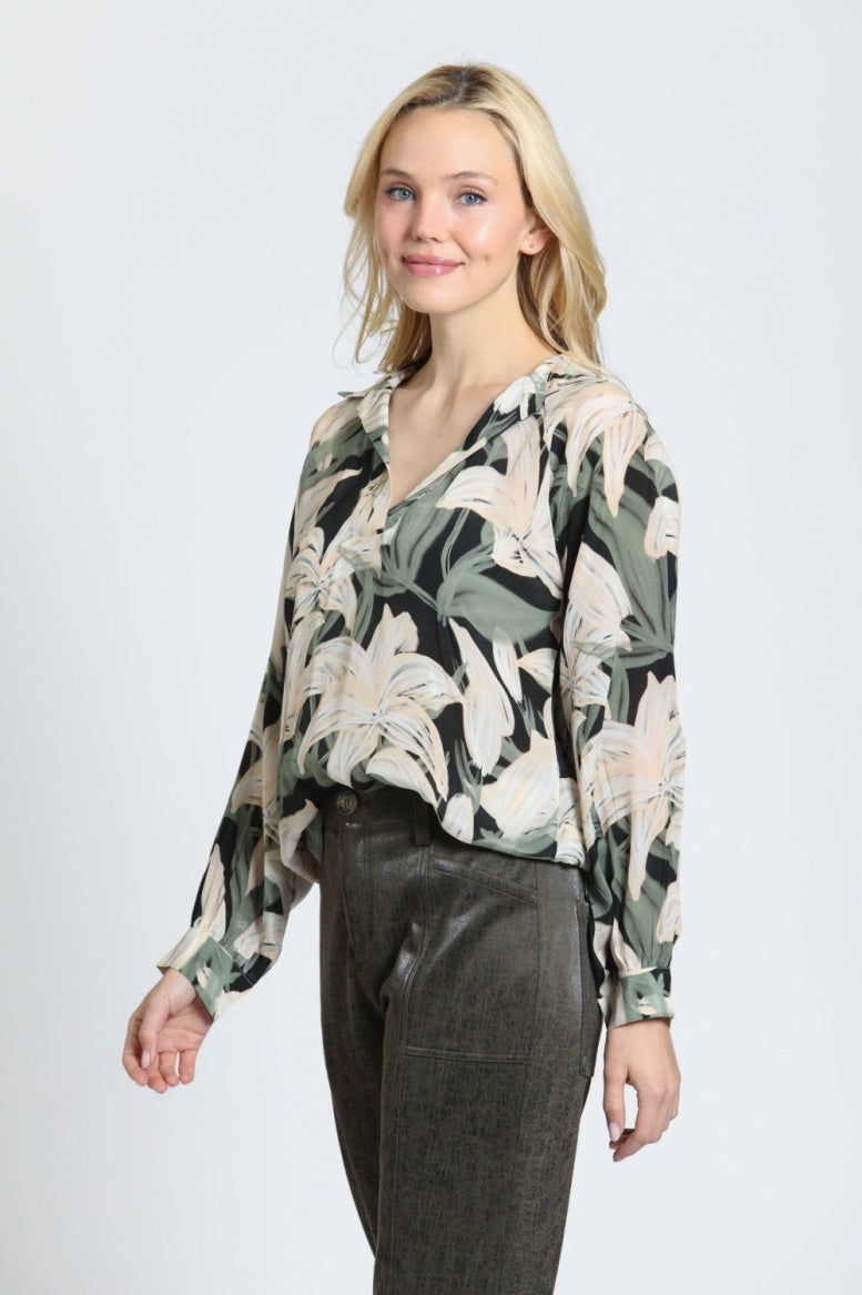 T16P/D-019D/NC - Half-Placket Pullover Blouse-02-Tops/Blouses-Apny Apparel Inc-Krista Anne's Boutique, Women's Fashion and Accessories Located in Oklahoma City, OK and Black Mountain, NC