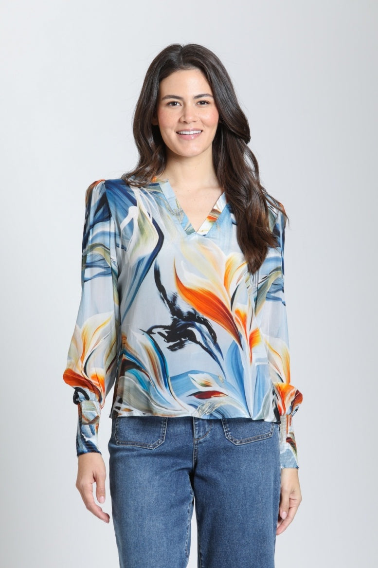 T422P/C-898D/NC - Split Neck Top w/Smocked Cuffs-02-Tops/Blouses-Apny Apparel Inc-Krista Anne's Boutique, Women's Fashion and Accessories Located in Oklahoma City, OK and Black Mountain, NC