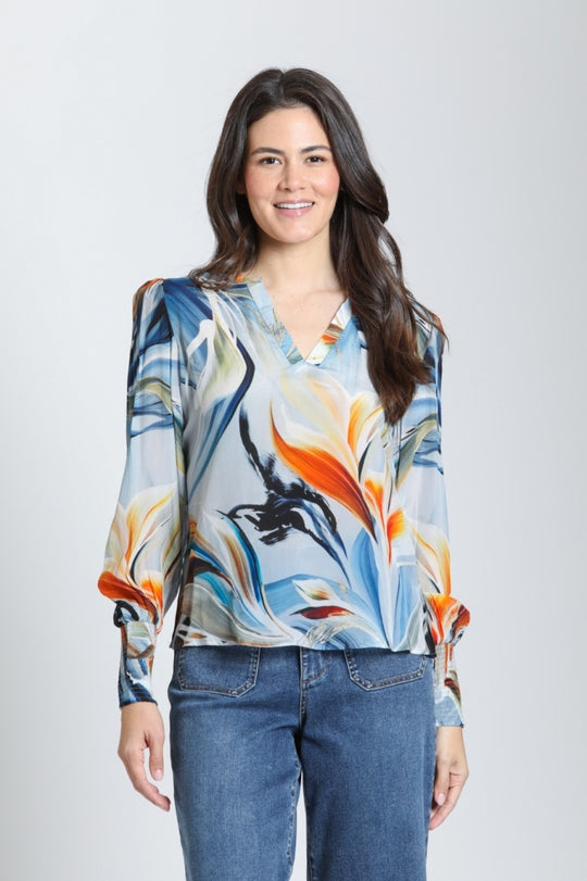 T422P/C-898D/NC - Split Neck Top w/Smocked Cuffs-02-Tops/Blouses-Apny Apparel Inc-Krista Anne's Boutique, Women's Fashion and Accessories Located in Oklahoma City, OK and Black Mountain, NC