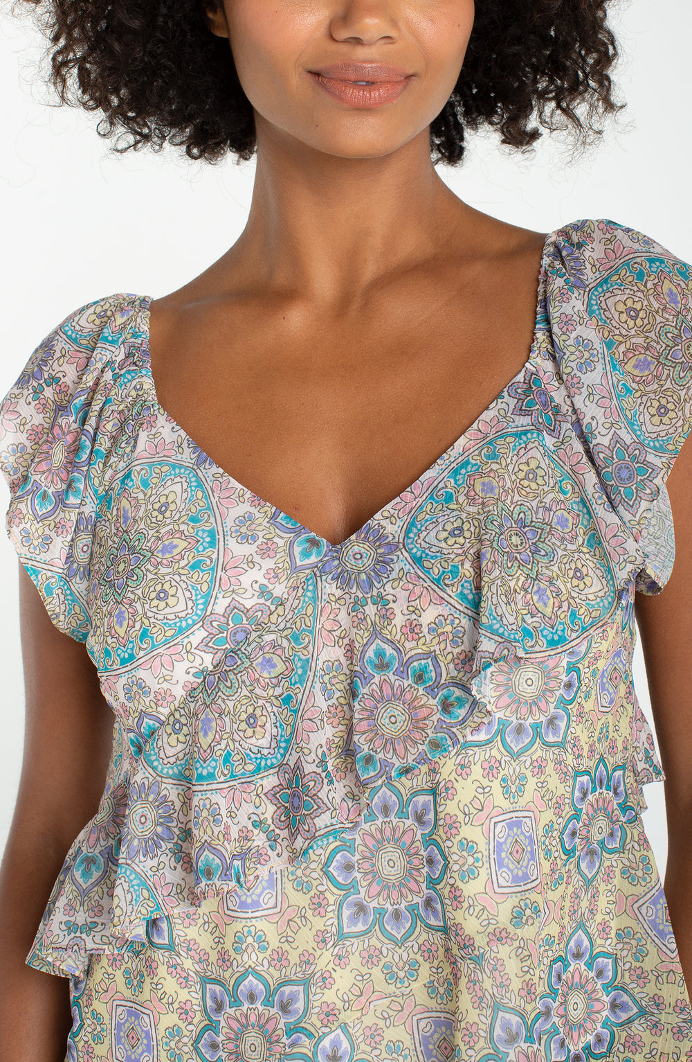 LM8K06PCP21 - Layered Ruffle Blouse-03-Tees/Tanks-Liverpool-Krista Anne's Boutique, Women's Fashion and Accessories Located in Oklahoma City, OK and Black Mountain, NC