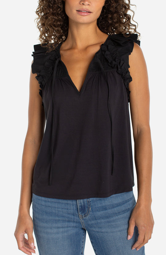 LM8K88PK4 - Flutter Sleeve Knit to Woven Top-03-Tees/Tanks-Liverpool-Krista Anne's Boutique, Women's Fashion and Accessories Located in Oklahoma City, OK and Black Mountain, NC