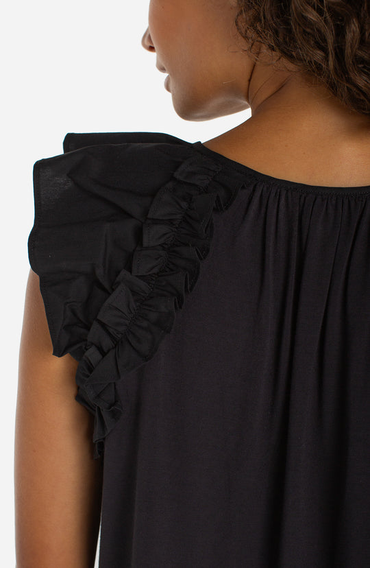LM8K88PK4 - Flutter Sleeve Knit to Woven Top-03-Tees/Tanks-Liverpool-Krista Anne's Boutique, Women's Fashion and Accessories Located in Oklahoma City, OK and Black Mountain, NC