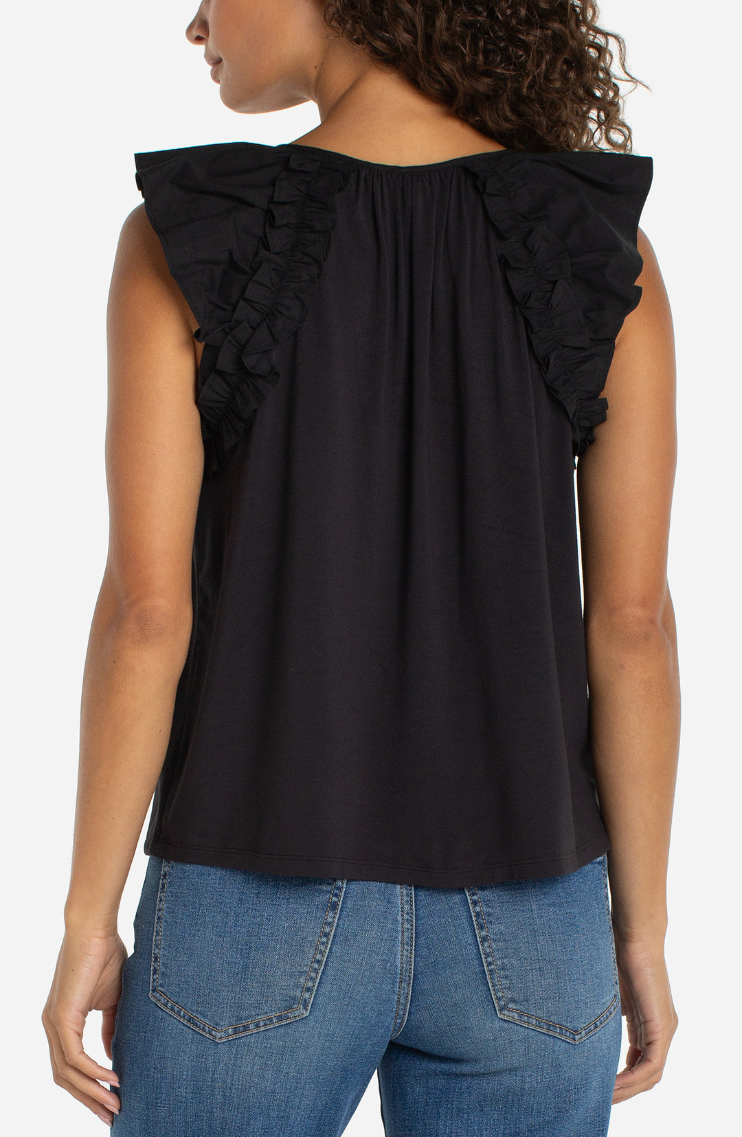 LM8K88PK4 - Flutter Sleeve Knit to Woven Top-03-Tees/Tanks-Liverpool-Krista Anne's Boutique, Women's Fashion and Accessories Located in Oklahoma City, OK and Black Mountain, NC
