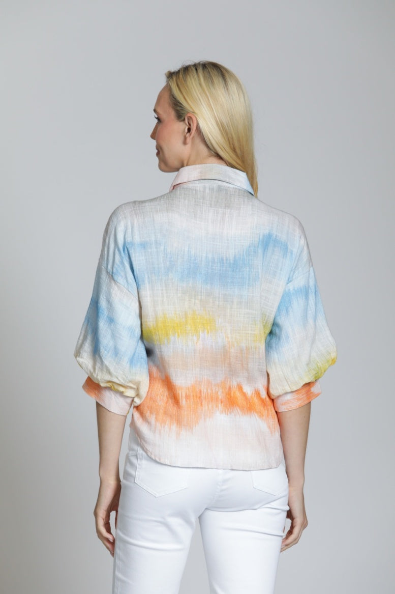 T55P/C-340D/CG - Watercolor Stripe Blouson Sleeve Top-02-Tops/Blouses-Apny Apparel Inc-Krista Anne's Boutique, Women's Fashion and Accessories Located in Oklahoma City, OK and Black Mountain, NC