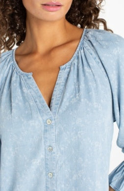 LM8K84TLQ - 3/4 Sleeve Button Front Shirred Top-02-Tops/Blouses-Liverpool-Krista Anne's Boutique, Women's Fashion and Accessories Located in Oklahoma City, OK and Black Mountain, NC