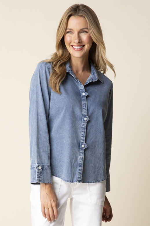 15516 - Perfect Travel Shirt w/ Tab Details-02-Tops/Blouses-Habitat-Krista Anne's Boutique, Women's Fashion and Accessories Located in Oklahoma City, OK and Black Mountain, NC