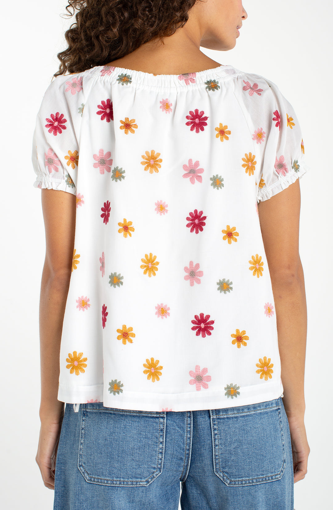 LM8K66WV98 - Embroidered Blossoms Peasant Blouse-03-Tees/Tanks-Liverpool-Krista Anne's Boutique, Women's Fashion and Accessories Located in Oklahoma City, OK and Black Mountain, NC