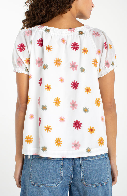 LM8K66WV98 - Embroidered Blossoms Peasant Blouse-03-Tees/Tanks-Liverpool-Krista Anne's Boutique, Women's Fashion and Accessories Located in Oklahoma City, OK and Black Mountain, NC
