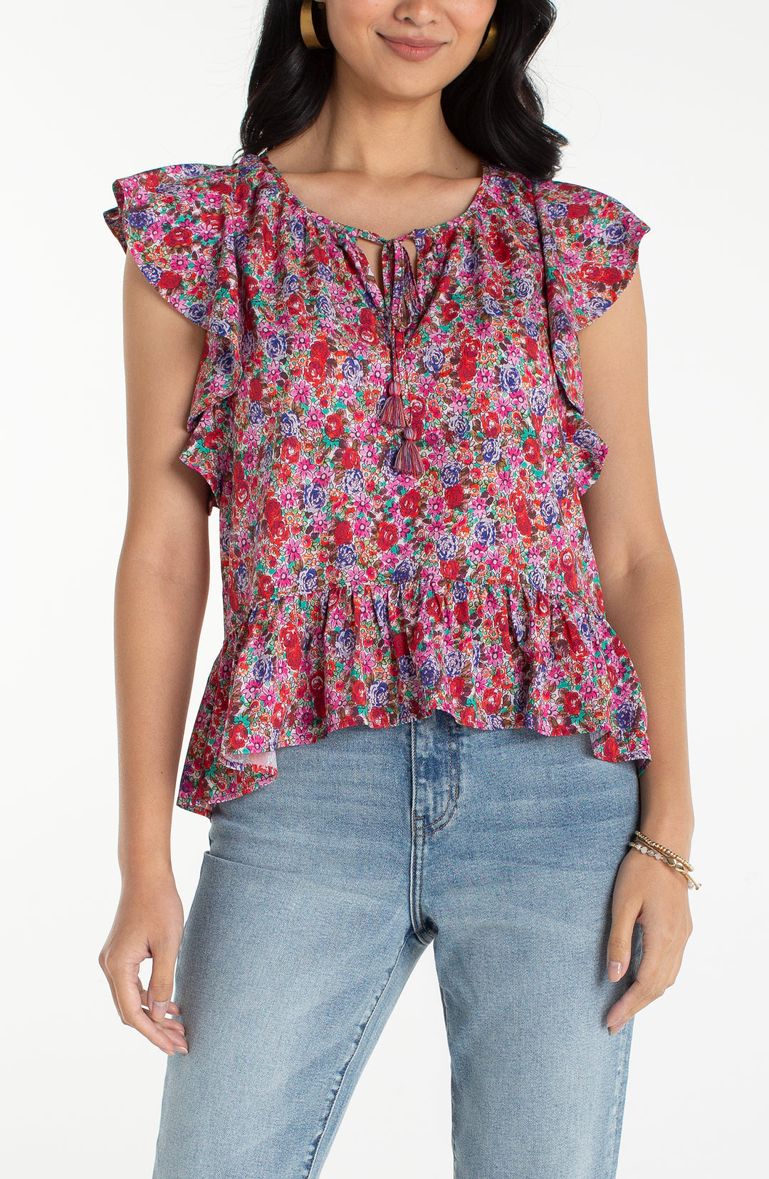 LM8K65PW3P43 - Flutter Accent Blouse-03-Tees/Tanks-Liverpool-Krista Anne's Boutique, Women's Fashion and Accessories Located in Oklahoma City, OK and Black Mountain, NC