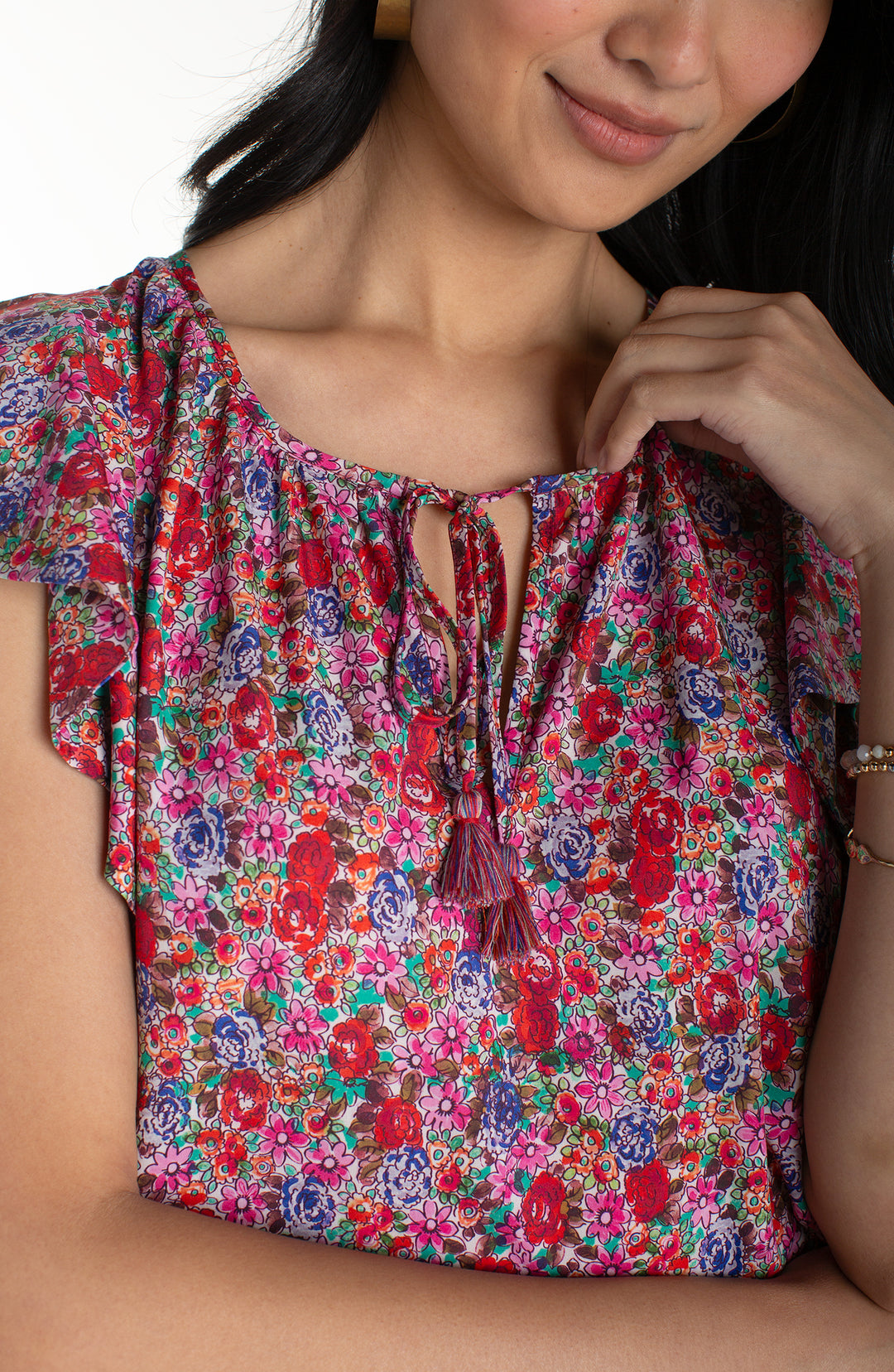 LM8K65PW3P43 - Flutter Accent Blouse-03-Tees/Tanks-Liverpool-Krista Anne's Boutique, Women's Fashion and Accessories Located in Oklahoma City, OK and Black Mountain, NC
