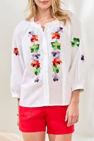 3048O-8378 - 3/4 Sleeve Embroidered Button Front Blouse-02-Tops/Blouses-Tribal-Krista Anne's Boutique, Women's Fashion and Accessories Located in Oklahoma City, OK and Black Mountain, NC