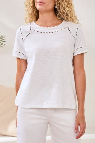 2466O-8168 - S/S Top w/ Dotted Lace Detail-03-Tees/Tanks-Tribal-Krista Anne's Boutique, Women's Fashion and Accessories Located in Oklahoma City, OK and Black Mountain, NC