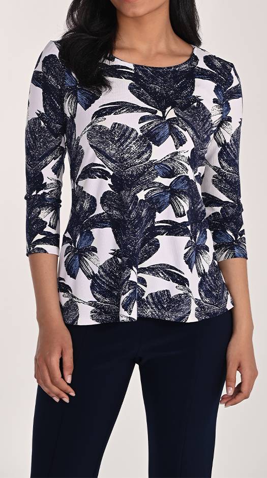 266341 - Palm Leaf Print Top-02-Tops/Blouses-Frank Lyman-Krista Anne's Boutique, Women's Fashion and Accessories Located in Oklahoma City, OK and Black Mountain, NC