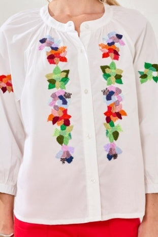 3048O-8378 - 3/4 Sleeve Embroidered Button Front Blouse-02-Tops/Blouses-Tribal-Krista Anne's Boutique, Women's Fashion and Accessories Located in Oklahoma City, OK and Black Mountain, NC