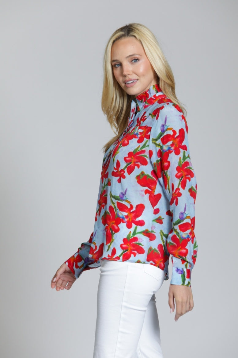 T431P/C-539D/NC - Ruffle Half Placket Blouse-02-Tops/Blouses-Apny Apparel Inc-Krista Anne's Boutique, Women's Fashion and Accessories Located in Oklahoma City, OK and Black Mountain, NC