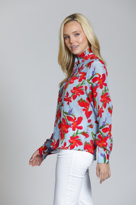 T431P/C-539D/NC - Ruffle Half Placket Blouse-02-Tops/Blouses-Apny Apparel Inc-Krista Anne's Boutique, Women's Fashion and Accessories Located in Oklahoma City, OK and Black Mountain, NC