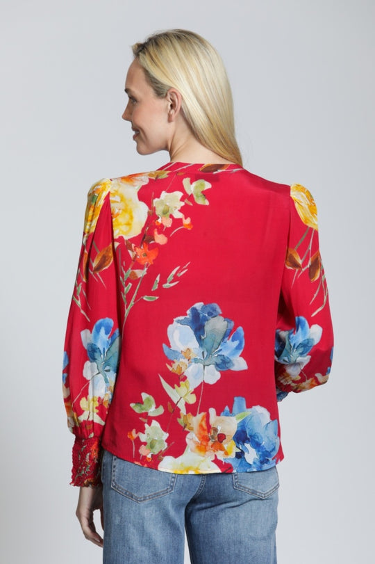T422P/C-510D/NC - Split Neck Top w/Smocked Cuffs-02-Tops/Blouses-Apny Apparel Inc-Krista Anne's Boutique, Women's Fashion and Accessories Located in Oklahoma City, OK and Black Mountain, NC