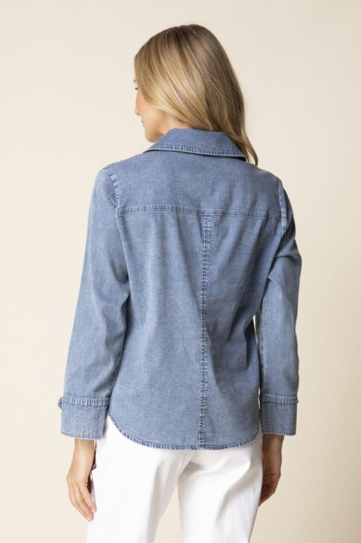 15516 - Perfect Travel Shirt w/ Tab Details-02-Tops/Blouses-Habitat-Krista Anne's Boutique, Women's Fashion and Accessories Located in Oklahoma City, OK and Black Mountain, NC