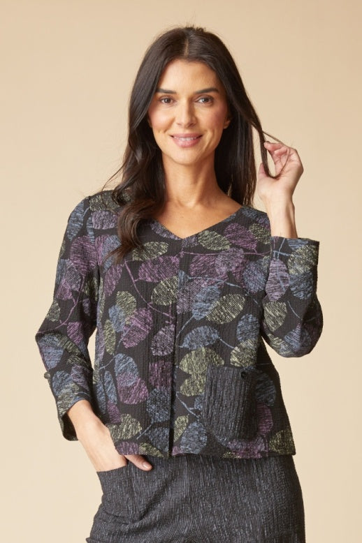 21002 - Leaves Inverted Pleat Top-02-Tops/Blouses-Habitat-Krista Anne's Boutique, Women's Fashion and Accessories Located in Oklahoma City, OK and Black Mountain, NC