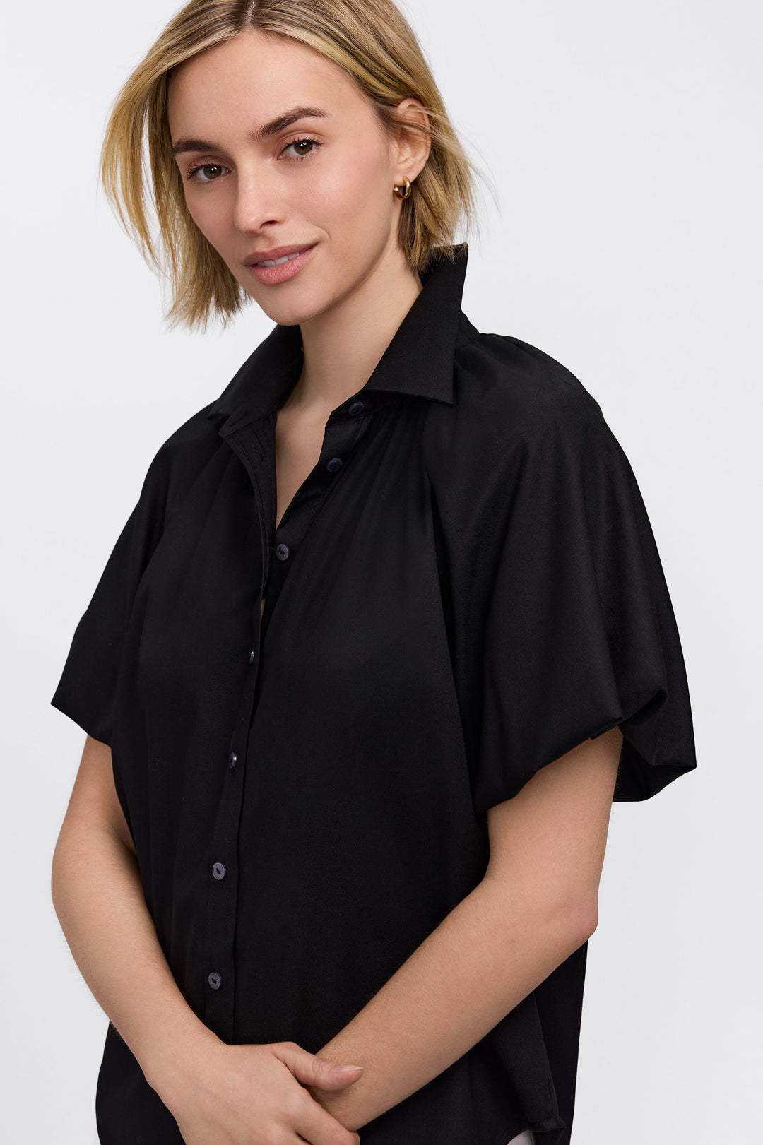 205600 - Paula Puff Short Sleeve Top-02-Tops/Blouses-Foxcroft-Krista Anne's Boutique, Women's Fashion and Accessories Located in Oklahoma City, OK and Black Mountain, NC