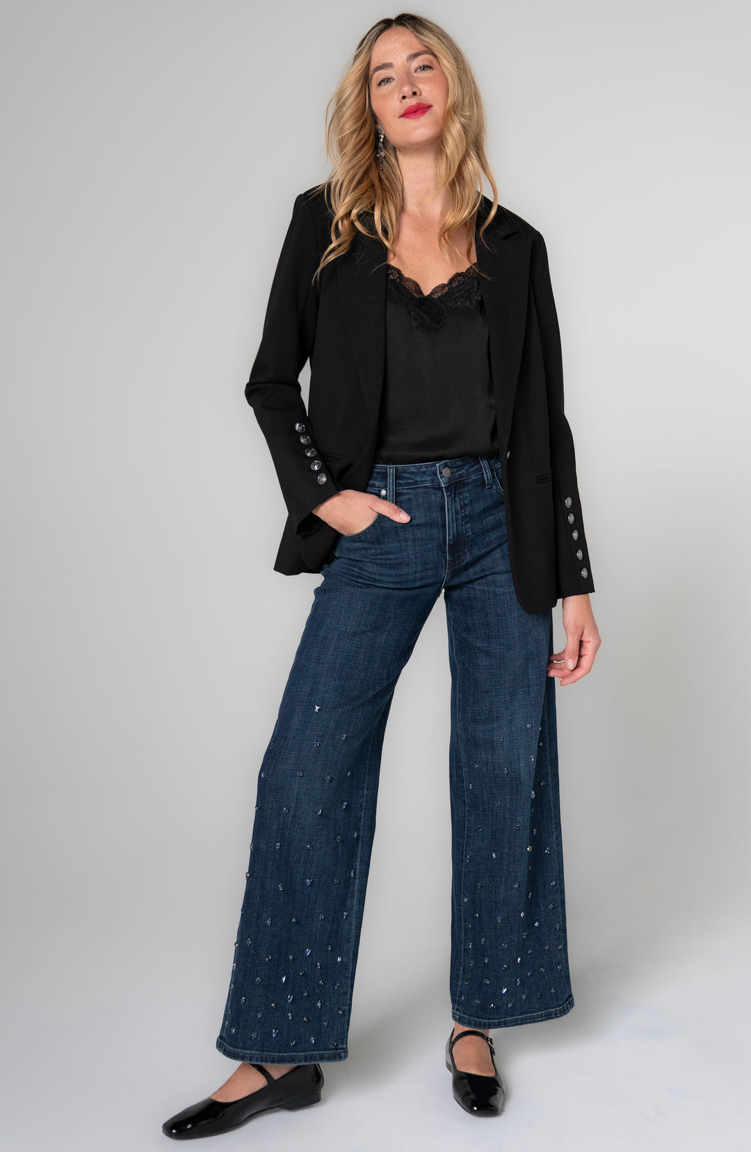 LM1C97M42 - Button Sleeve Detail Blazer-01-Jackets/Blazers-Liverpool-Krista Anne's Boutique, Women's Fashion and Accessories Located in Oklahoma City, OK and Black Mountain, NC