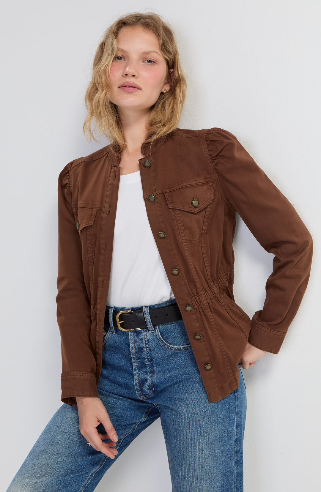 LM1D33L12 - Puff Sleeve Trucker Jacket-01-Jackets/Blazers-Liverpool-Krista Anne's Boutique, Women's Fashion and Accessories Located in Oklahoma City, OK and Black Mountain, NC
