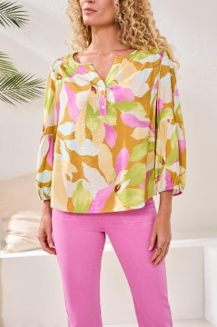 2042O-8374 - 3/4 Sleeve Smocked Yoke Blouse-02-Tops/Blouses-Tribal-Krista Anne's Boutique, Women's Fashion and Accessories Located in Oklahoma City, OK and Black Mountain, NC
