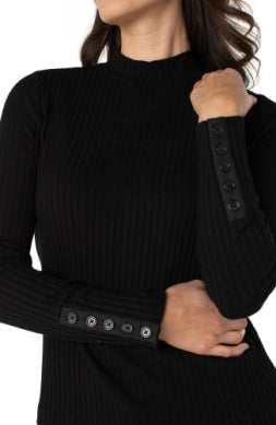 LM8J03K61 - Mock Neck Top w/ Button Detail-02-Tops/Blouses-Liverpool-Krista Anne's Boutique, Women's Fashion and Accessories Located in Oklahoma City, OK and Black Mountain, NC